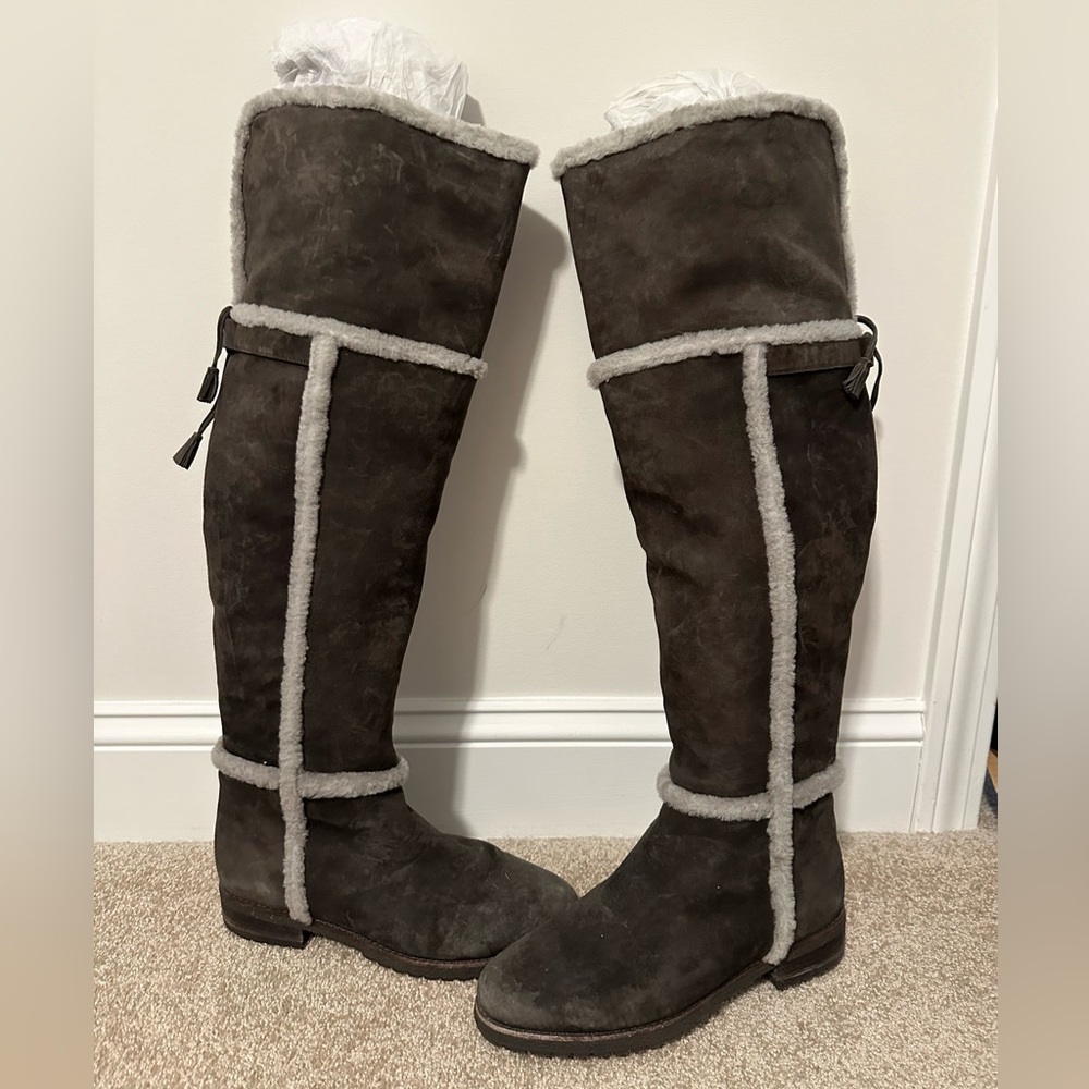Frye Tamara Shearling OTK Boot in Smoke 9 M